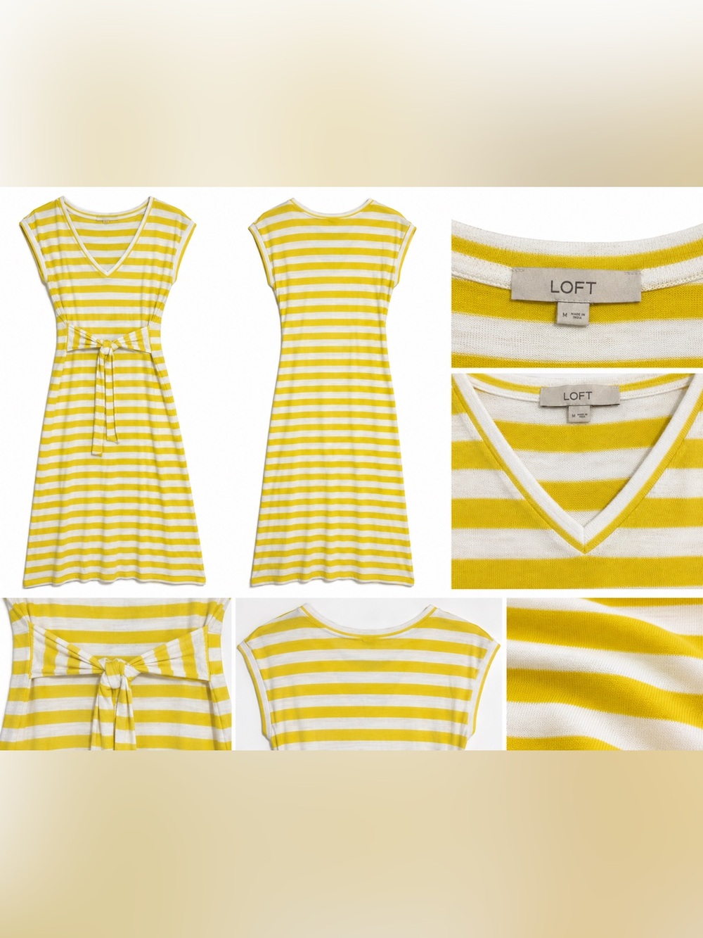 LOFT Yellow and White Striped V-Neck Top